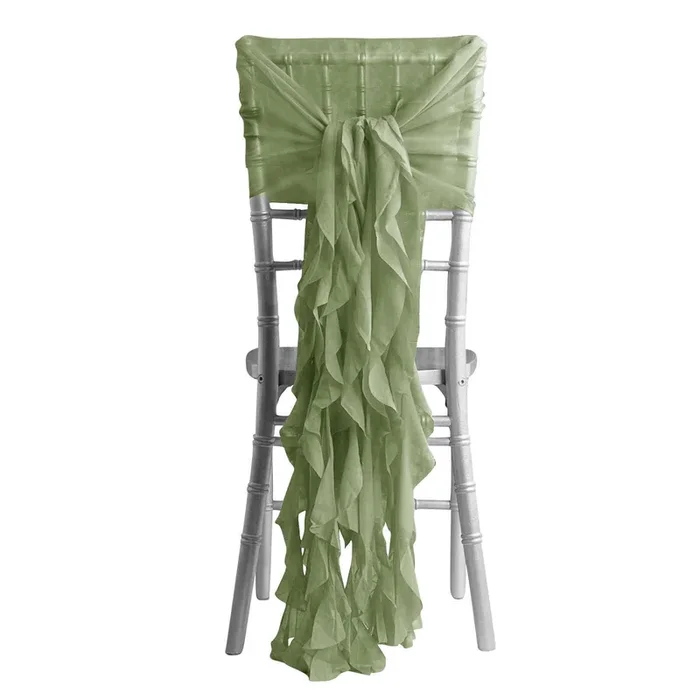 1 Set Chiffon Hoods Chair Sashes with Willow Ruffles Design Dusty Sage Green – Stylish Chair Bow DecorChair Sashes