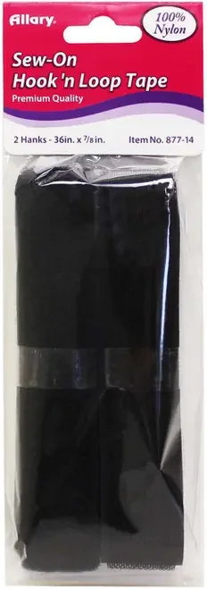 12 Pack – Allary Sew On Hook And Loop Tape 8/Pkg-Black, .75″X3.5″ – 877A-14