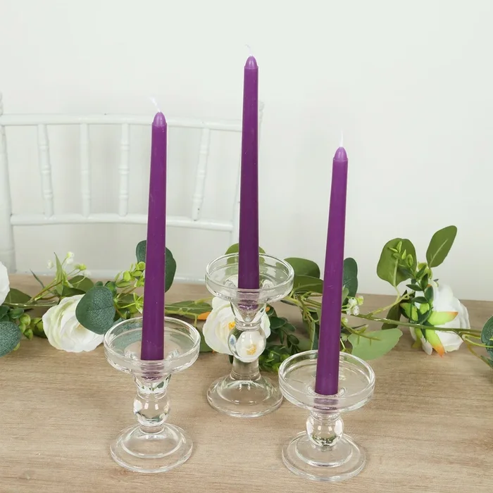 12-Pack Taper Candles Premium Wax Design Purple – Unscented Candles for Upscale Settings 10″Decorations