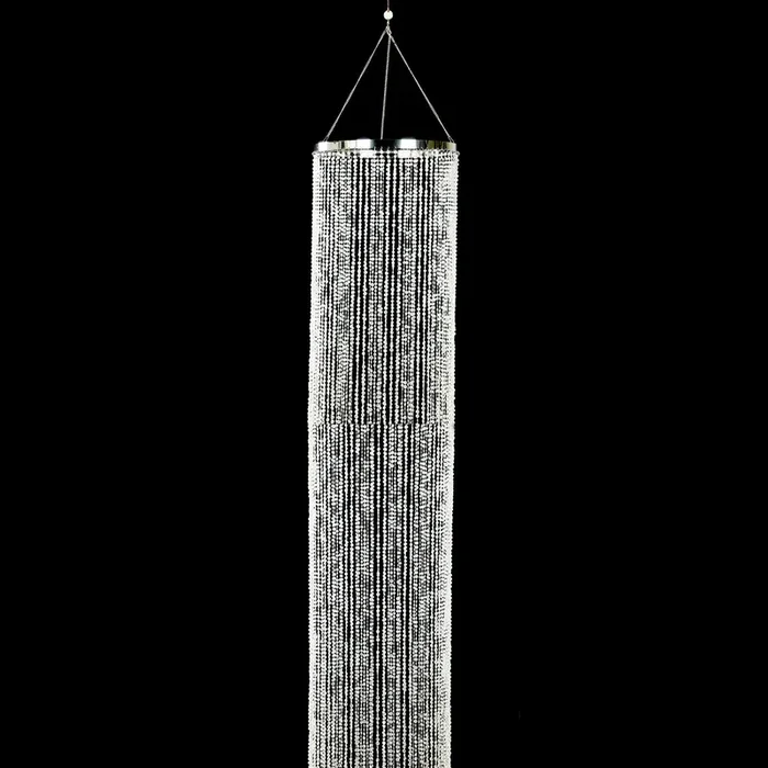 14ft Hanging Beaded Crystal Column Chandelier, Tall Beads Curtain Round with Silver Metal Hoop and Hanging ChainCenterpieces