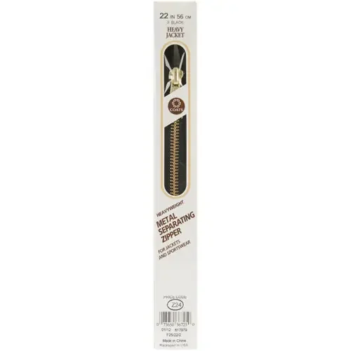 2 Pack – Coats Heavyweight Brass Separating Metal Zipper 22″-Black – F25 22-2