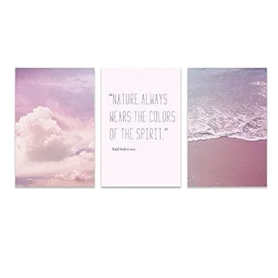 3 Panel Pink Color and The Beach with Inspirational Quotes Gallery 16 x24 x 3 Panels