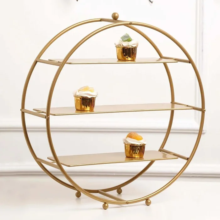 3-Tier Metal Round Cupcake Stand Matte Gold – Stylish Dessert Holder Appetizer Display for Modern Weddings Dessert Buffets & Celebrations 21″Cake Stands