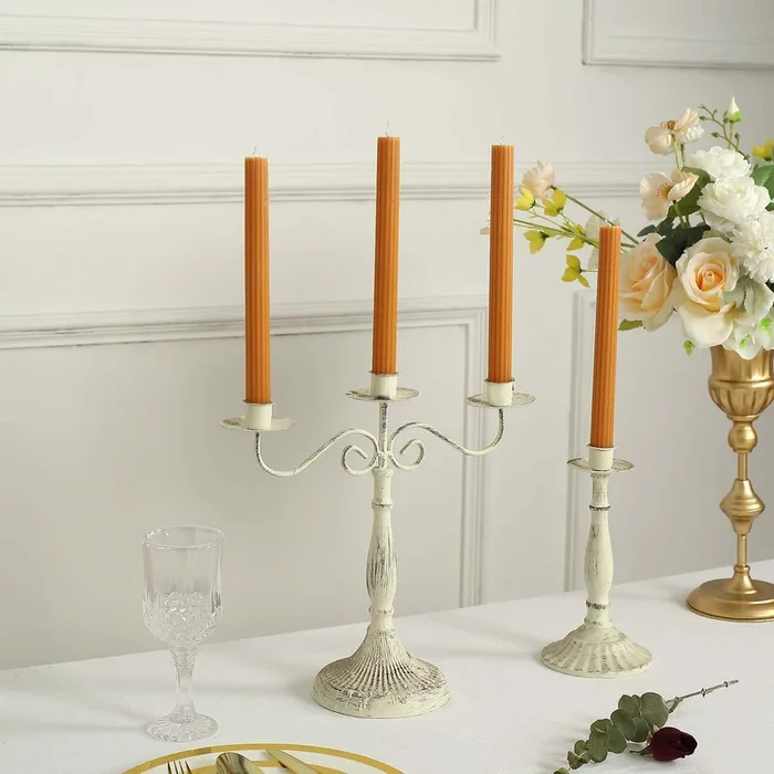 5-Pack Taper Candles Ribbed Wick Ribbon Wax Design Gold – Premium Unscented Dinner Candles 9″Decorations