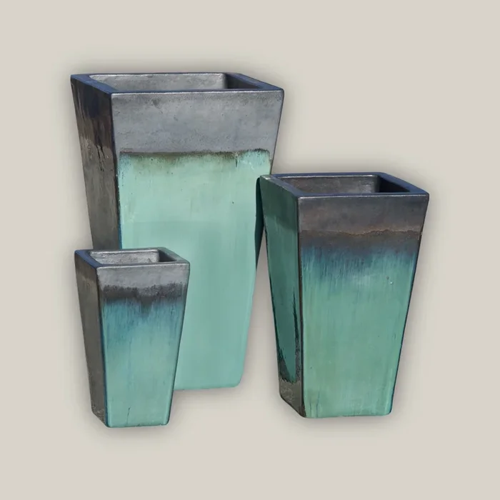 6018H6 – Matte Black/Turquoise Square Wedge PlanterPots & Planters