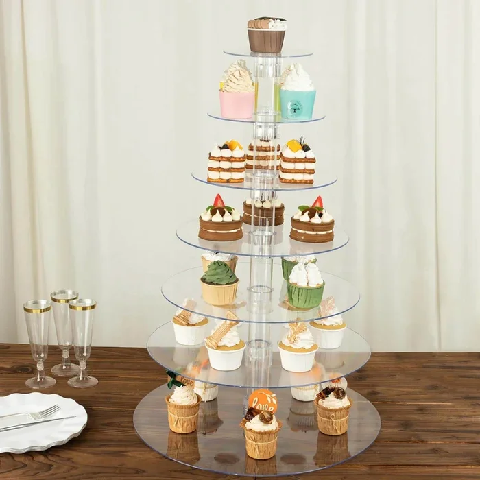 7-Tier Acrylic Round Cupcake Stand Clear & Catering Displays 26″Cake Stands
