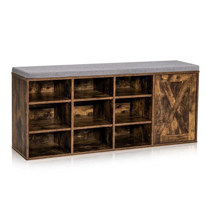 9-cube Shoe Bench with Adjustable Shelves and Removable Padded Cushion