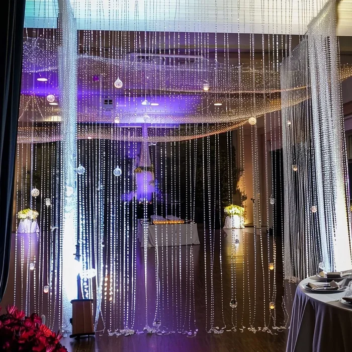 Acrylic Crystal Beaded Curtain with Fabric Rod Pocket, 43 Strands Room Divider Clear Diamond Cut Beads Doorway String Curtain – 5ftx12ftBackdrops