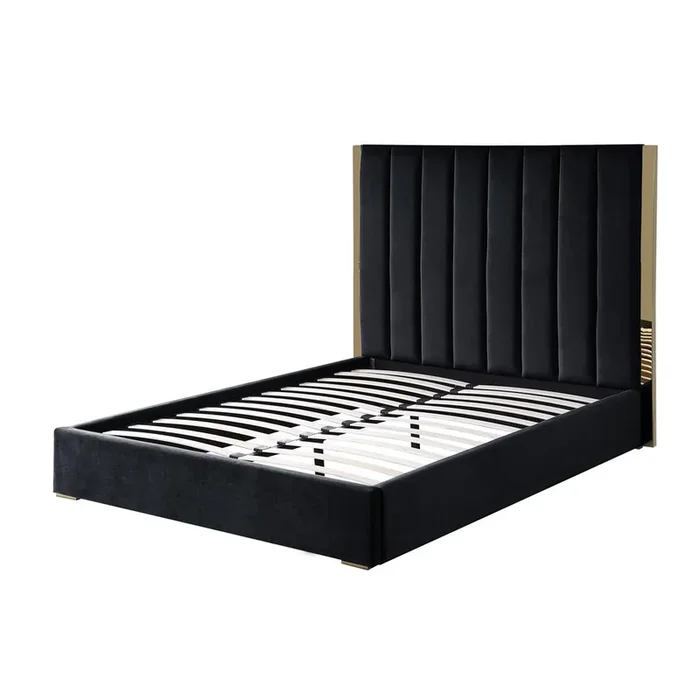 Best Master Furniture Jalen Black Velvet Queen Platform Bed with Gold Accents