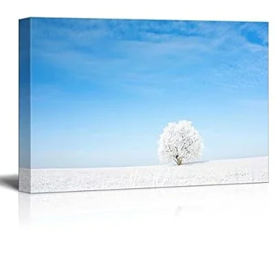 Canvas Prints Wall Art – Alone Frozen Tree in Field and Blue Clear Sky – 32