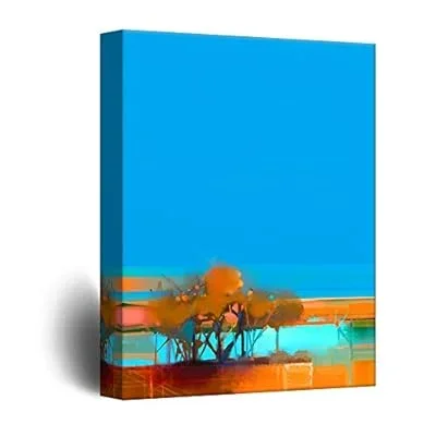 Canvas Wall Art – Abstract Blue and Orange Color Composition – Giclee Print Gallery Wrap Modern Home Art Ready to Hang – 24×36 inches