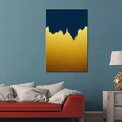 Canvas Wall Art – Color Composition Artwork with Dark Blue and Gold – Gallery Wrap Modern Home Art | Ready to Hang – 24×36 inches