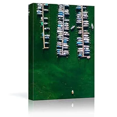 Canvas Wall Art – Fishing Boats Parked at The Pier in Line – Giclee Print Gallery Wrap Modern Home Art Ready to Hang – 24×36 inches