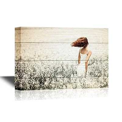 Canvas Wall Art – Young Beautiful Girl in The Field – Gallery Wrap Modern Home Art | Ready to Hang – 12×18 inches