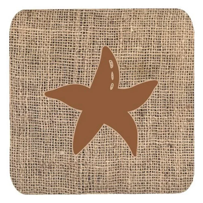 Caroline’s Treasures BB1100-BL-BN-FC Starfish Burlap and Brown Foam Coasters (Set of 4), 3.5 H x 3.5 W, Multicolor