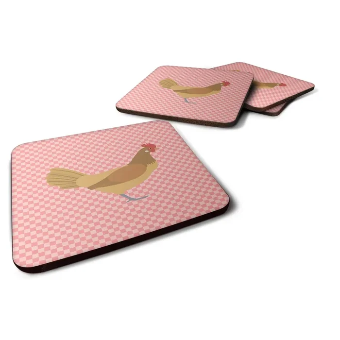 Caroline’s Treasures Frisian Friesian Chicken Pink Check Decorative coasters, 3.5, Multicolor