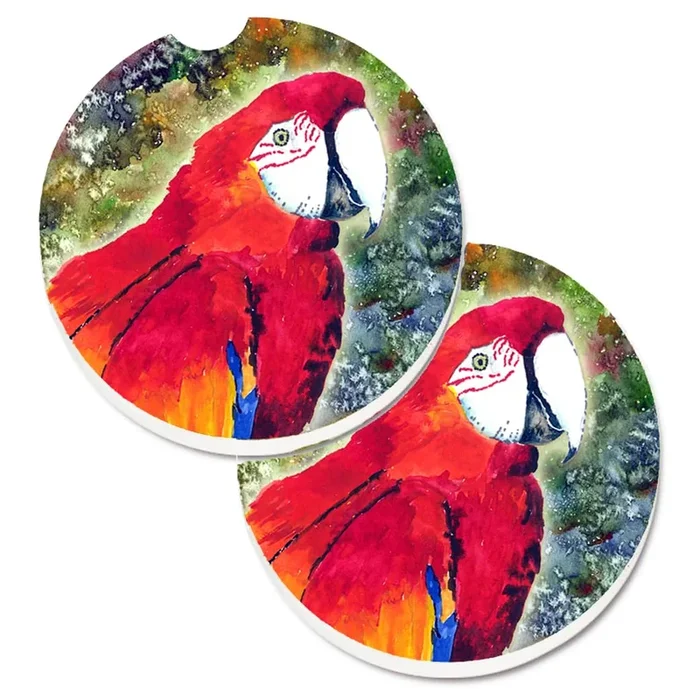 Caroline’s Treasures Parrot Head Set of 2 Cup Holder Car Coasters 8603CARC, 2.56, Multicolor