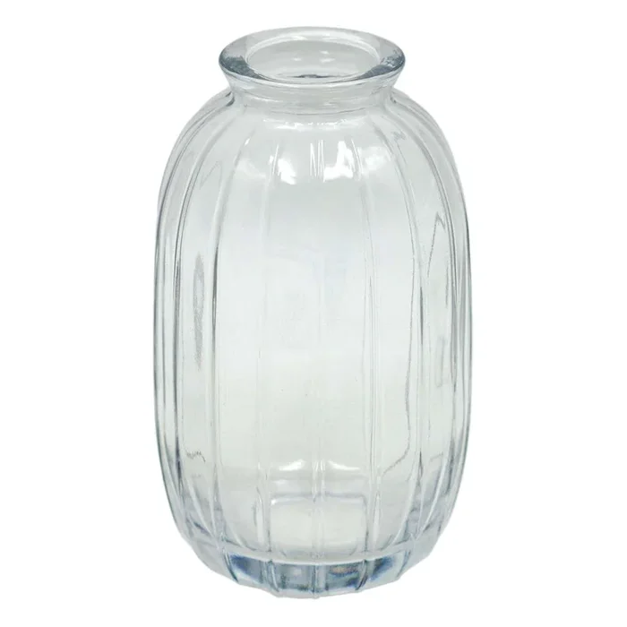 Clear Striped Glass Bud Vase, 5″