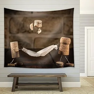 Concept Family Have Fun, Wine Cork Figures – Fabric Wall Tapestry Home Decor – 68×80 inches