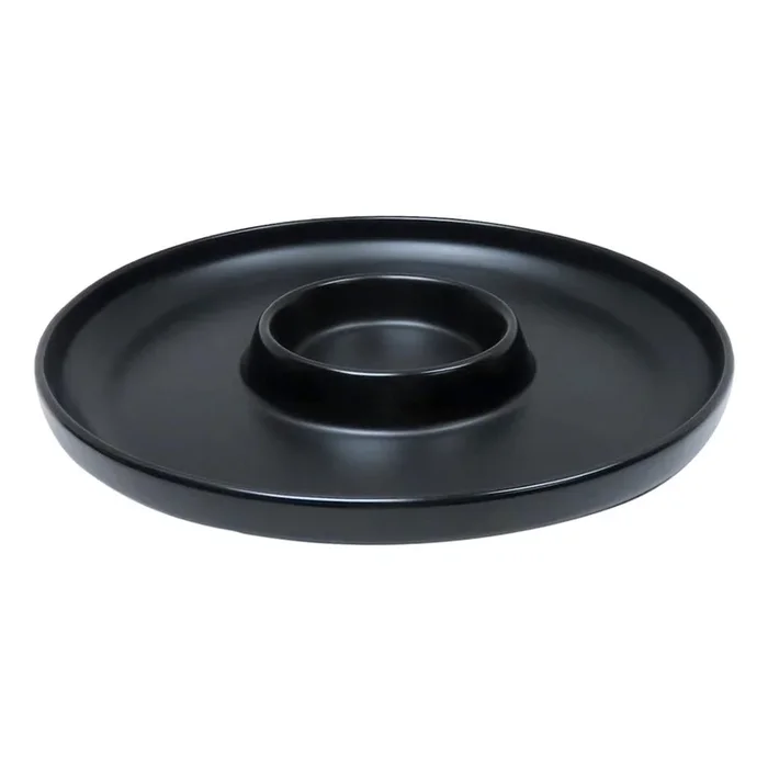 Crosby St. Black Ceramic Chip & Dip Platter, 13″