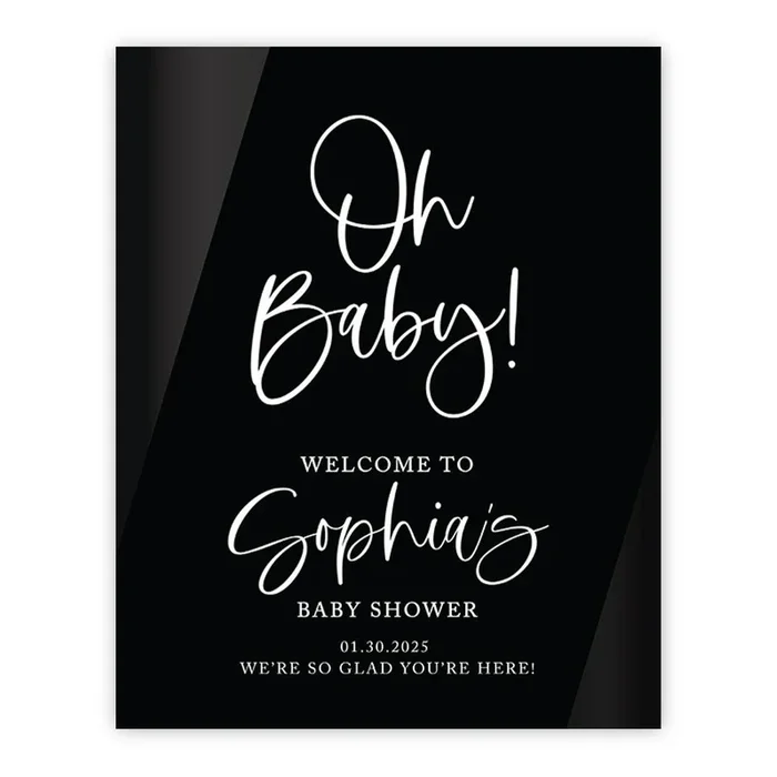 Custom Black Acrylic Baby Shower Welcome Sign, Large Gender-Neutral Decorative Sign, 16” x 20”Set of 1