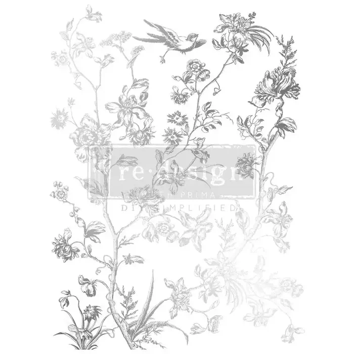 Decor Foil Transfers® Kacha – Silver Bird – total sheet size 18″x24″, cut into 2 sheets — Flipping Fabulous