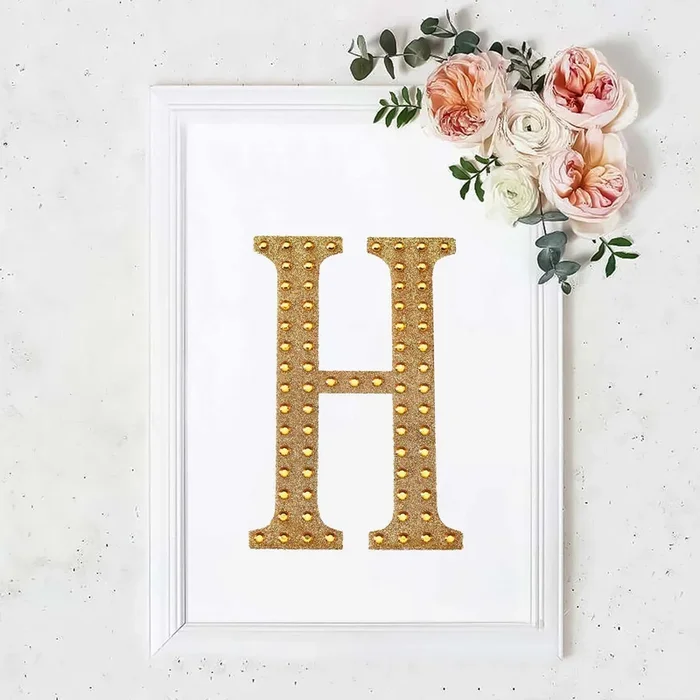 Decorative Rhinestone Alphabet “H” Letter Stickers, Glitter Adhesive Craft Letters Gold DIY Sparkle Embellishments 8″Decorations