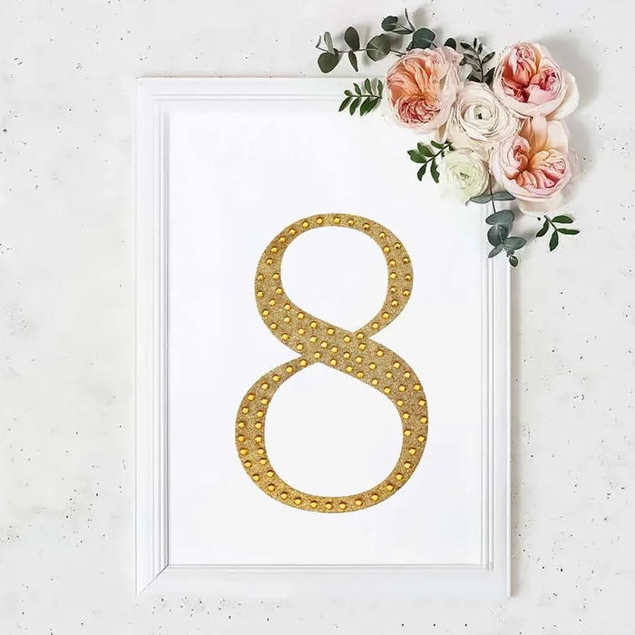 Decorative Rhinestone Number “8” Stickers, Glitter Adhesive Craft Numbers Gold DIY Sparkle Embellishments 8″Decorations