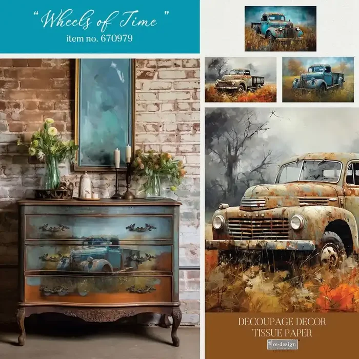Decoupage Decor Tissue Paper Pack – Wheels of Time – 3 sheets, 19.5″x30″ each — Flipping Fabulous