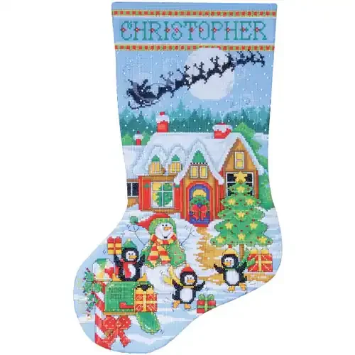 Design Works Counted Cross Stitch Stocking Kit 17″ Long-Penguin Party (14 Count) – DW5972