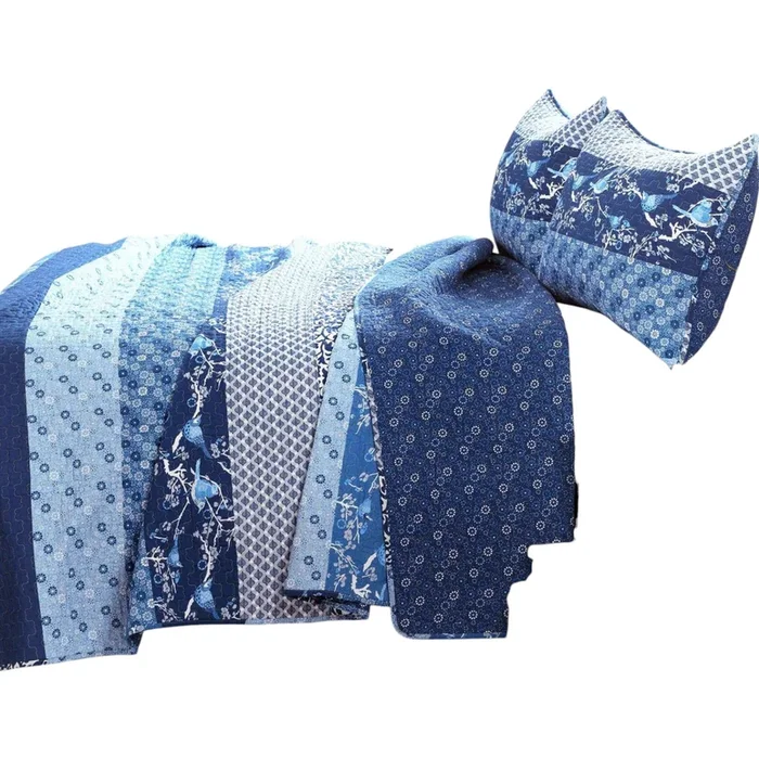 Floral Birds Reversible Quilt Set for Cozy Bedding and Bedroom Accent