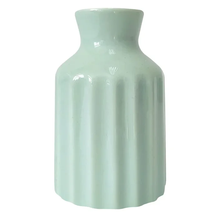 Green Fluted Ceramic Bud Vase, 4″