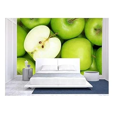 Group of Green Apples Forming a Background – Removable Wall Mural | Self-Adhesive Large Wallpaper – 66×96 inches