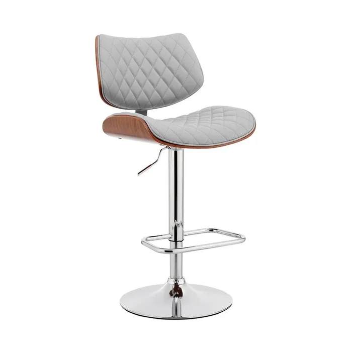 Hivvago 24 Inch Gray And Silver Faux Leather And Iron Swivel Low Back Adjustable Height Bar Chair