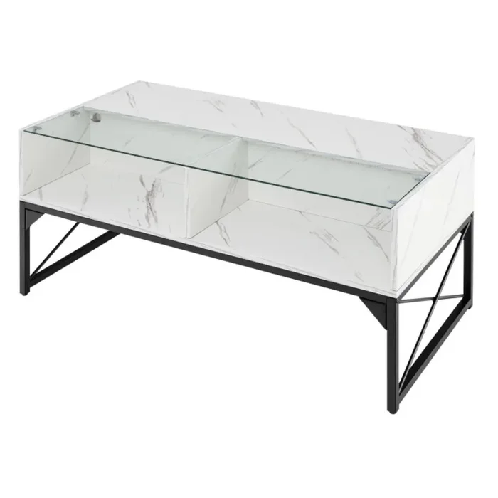 Hivvago Center Table with Faux Marble and Tempered Glass Top