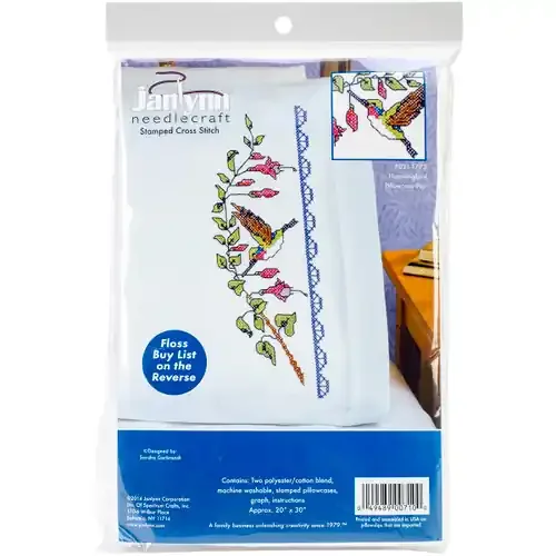 Janlynn Stamped Cross Stitch Pillowcase Pair 20″X30″-Hummingbird – 21-1773