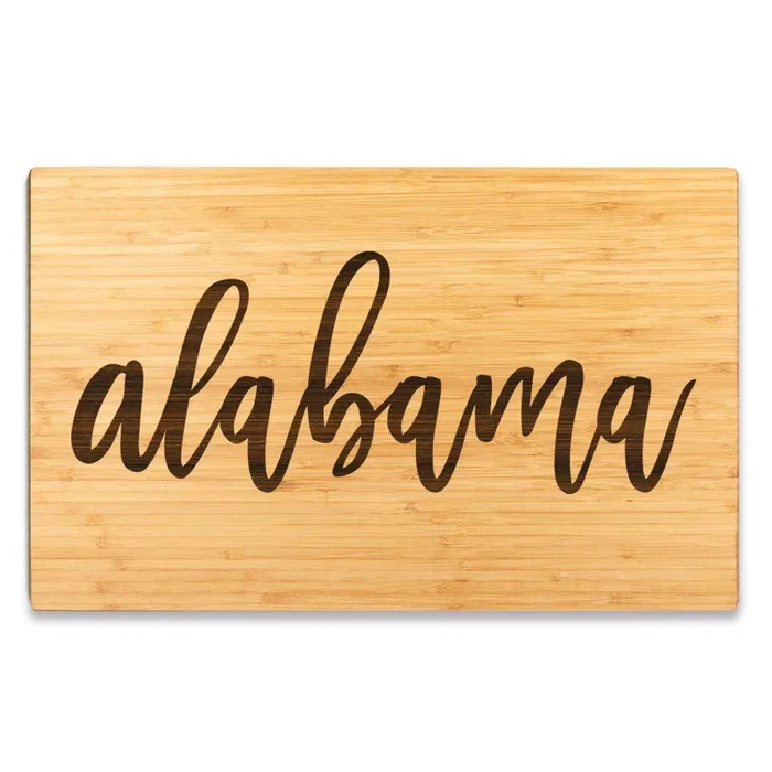 Large Engraved State Bamboo Wood Cutting Board, CalligraphySet of 1