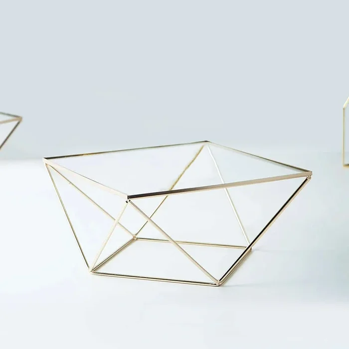 Metal Cake Stand Geometric Pedestal Riser Design Gold with Square Glass Top – Display Centerpiece 14″Cake Stands