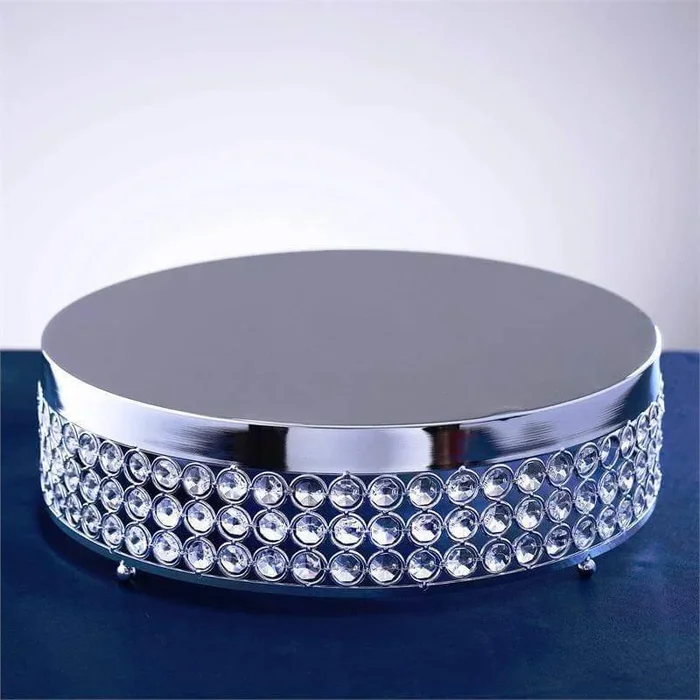 Metal Cake Stand Pedestal Crystal Beaded Design Silver – Cupcake Display and Dessert Riser 13″Cake Stands