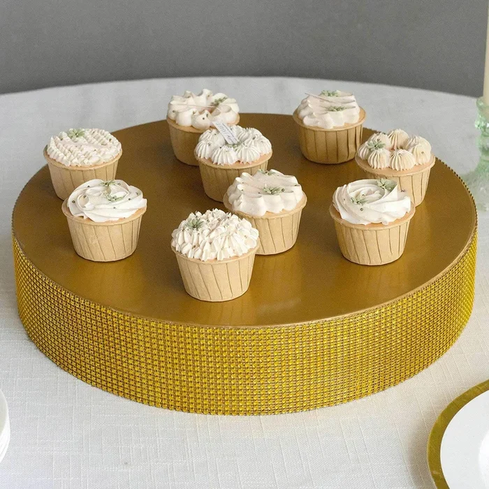 Metal Pedestal Cake Stand Round Design with Rhinestones Gold – Cupcake Holder and Dessert Table Centerpiece 16″Cake Stands