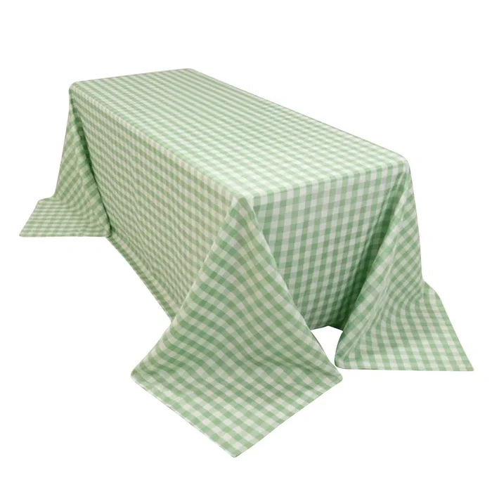 Polyester 90″x132″ Rectangle Tablecloth White/Sage Green – Seamless Checkered Buffalo Plaid Table CoverTablecloths