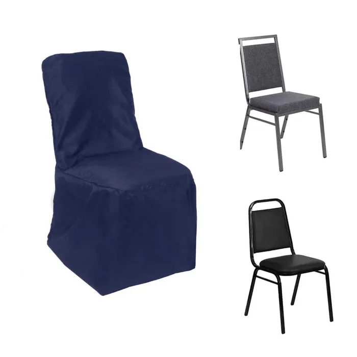 Polyester Chair Cover with Square Top for Banquet Chairs Navy Blue – Durable Reusable Slip-On Cover for Weddings & PartiesChair Covers