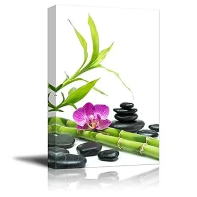 Purple Orchid with Bamboo and Black Stones White Background – Canvas Art Wall Art – 32