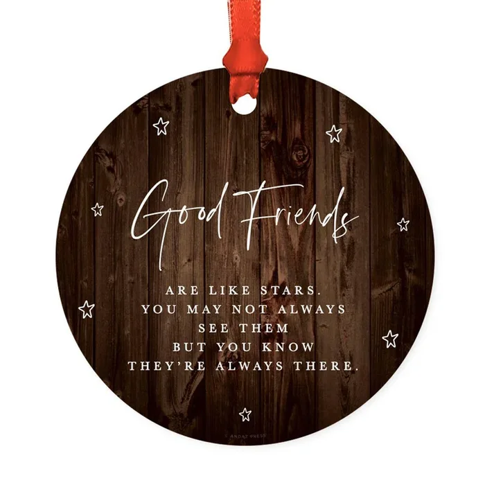 Round Metal Christmas Ornament Collectible Friendship Gift, Rustic WoodSet of 1