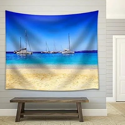 Sailboats in Zante Island Greece – Fabric Wall Tapestry Home Decor – 51×60 inches