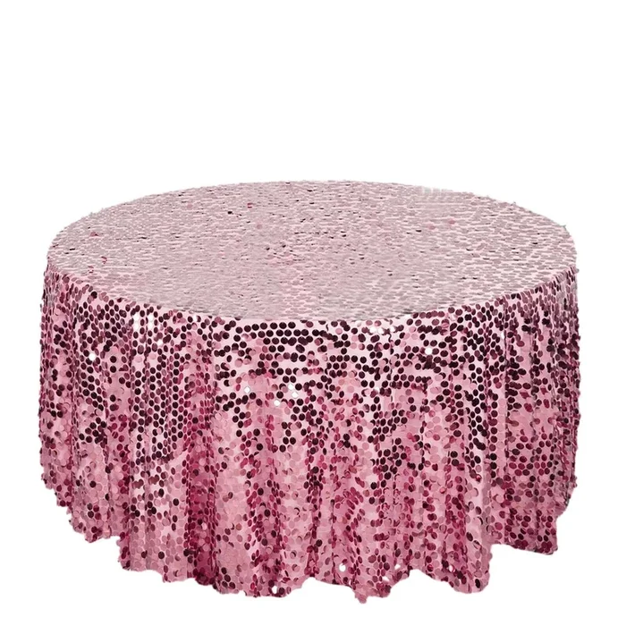 Sequin 120″ Round Tablecloth Pink – Seamless Big Payette Table CoverTablecloths