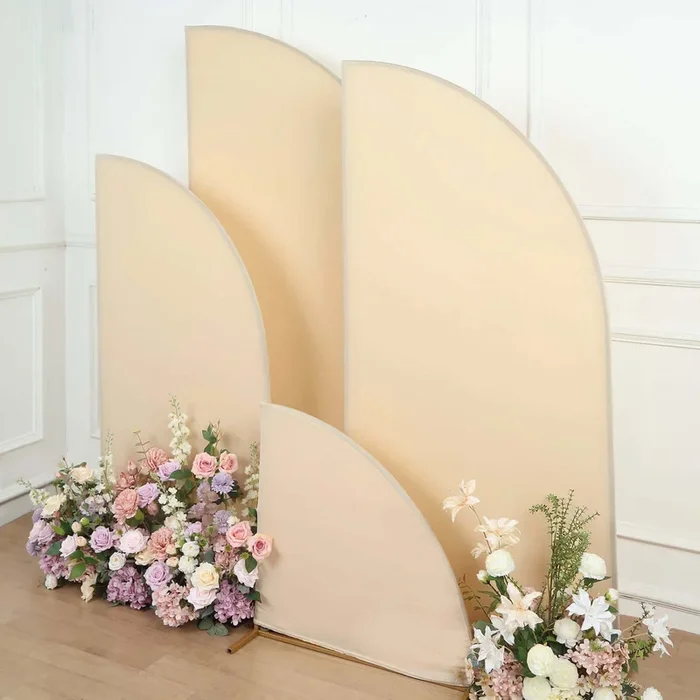 Set of 4 Matte Beige Spandex Half Moon Chiara Backdrop Stand Covers, Custom Fitted Wedding Arch Covers – 2.5ft,5ft,6ft,7ftBackdrops