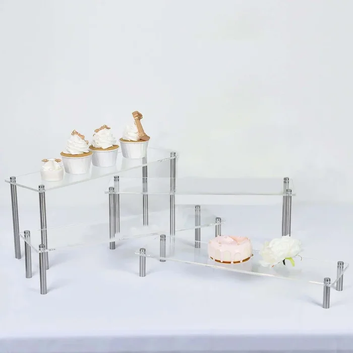 Set of 4 Premium Acrylic Dessert Display Stands Clear – Sleek Multi Level Buffet Riser Serving Tray Platter for Cupcakes Pastries & AppetizersCake Stands