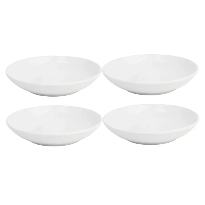 Set of 4 White Round Shallow Bowls, 5″