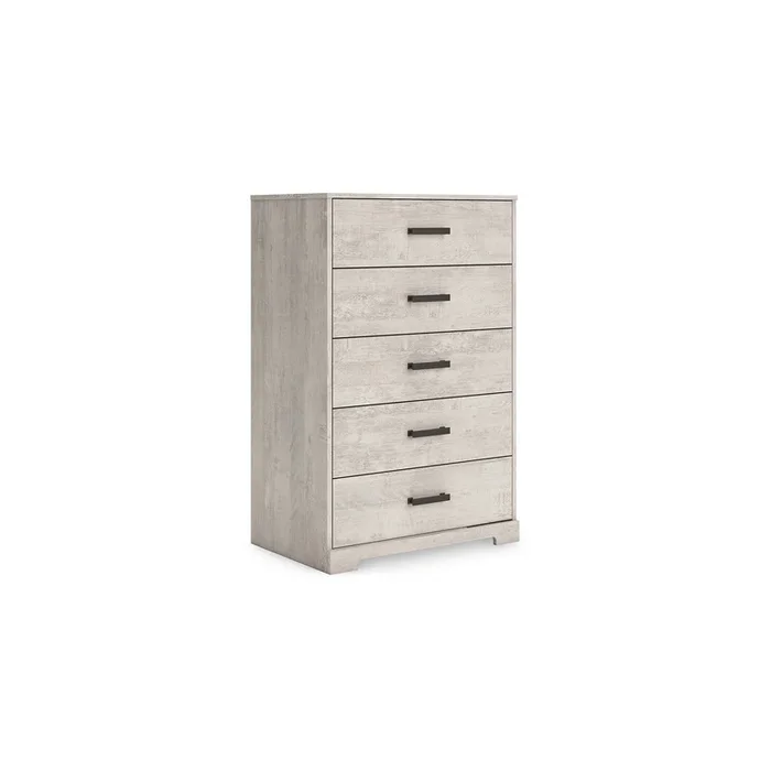 Shawn Tall Dresser Chest, 5 Drawers, Black Handles, Light Gray 46 Inch